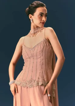 Dusty Pink Hand Embroidered Sharara Suit With Choker Dupatta