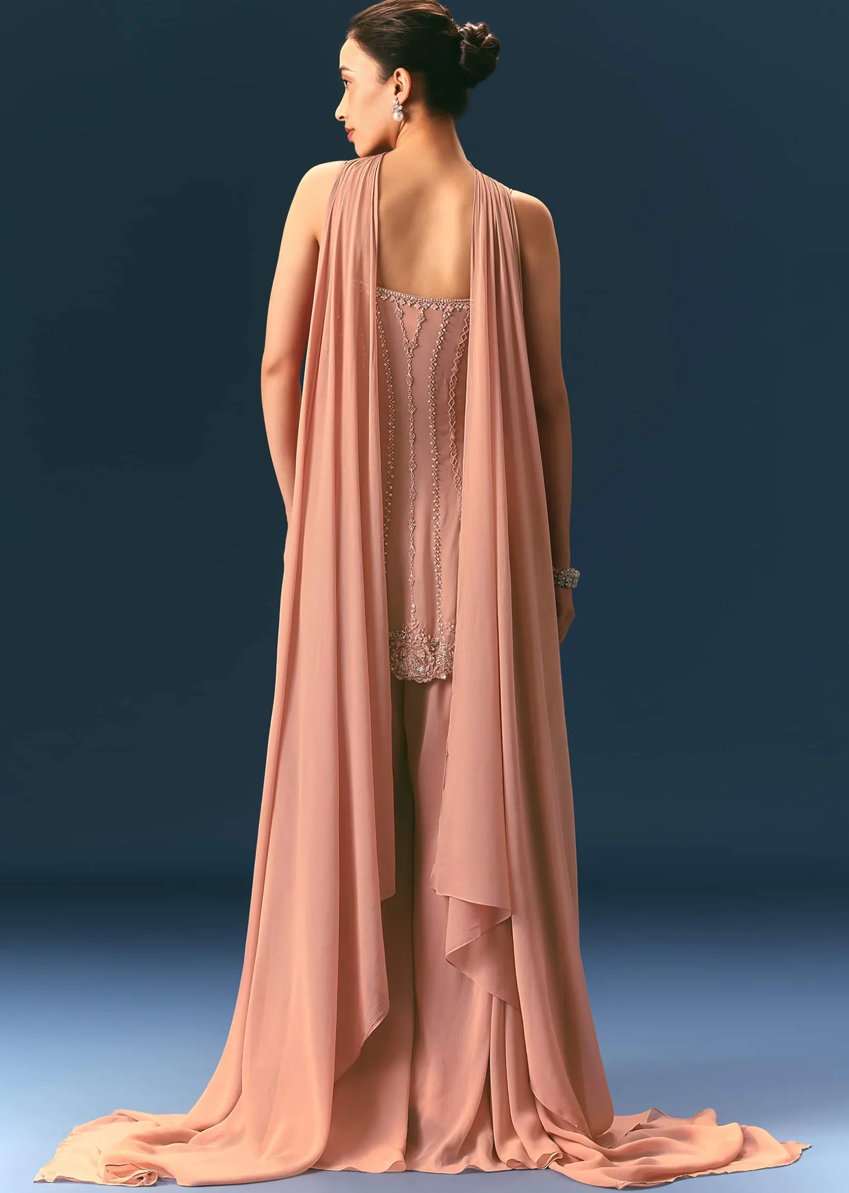 Dusty Pink Hand Embroidered Sharara Suit With Choker Dupatta