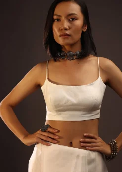 Egret White Spaghetti Strap Blouse In Straight Across Neckline