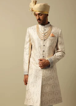 Elegant Beige Silk Sherwani Set