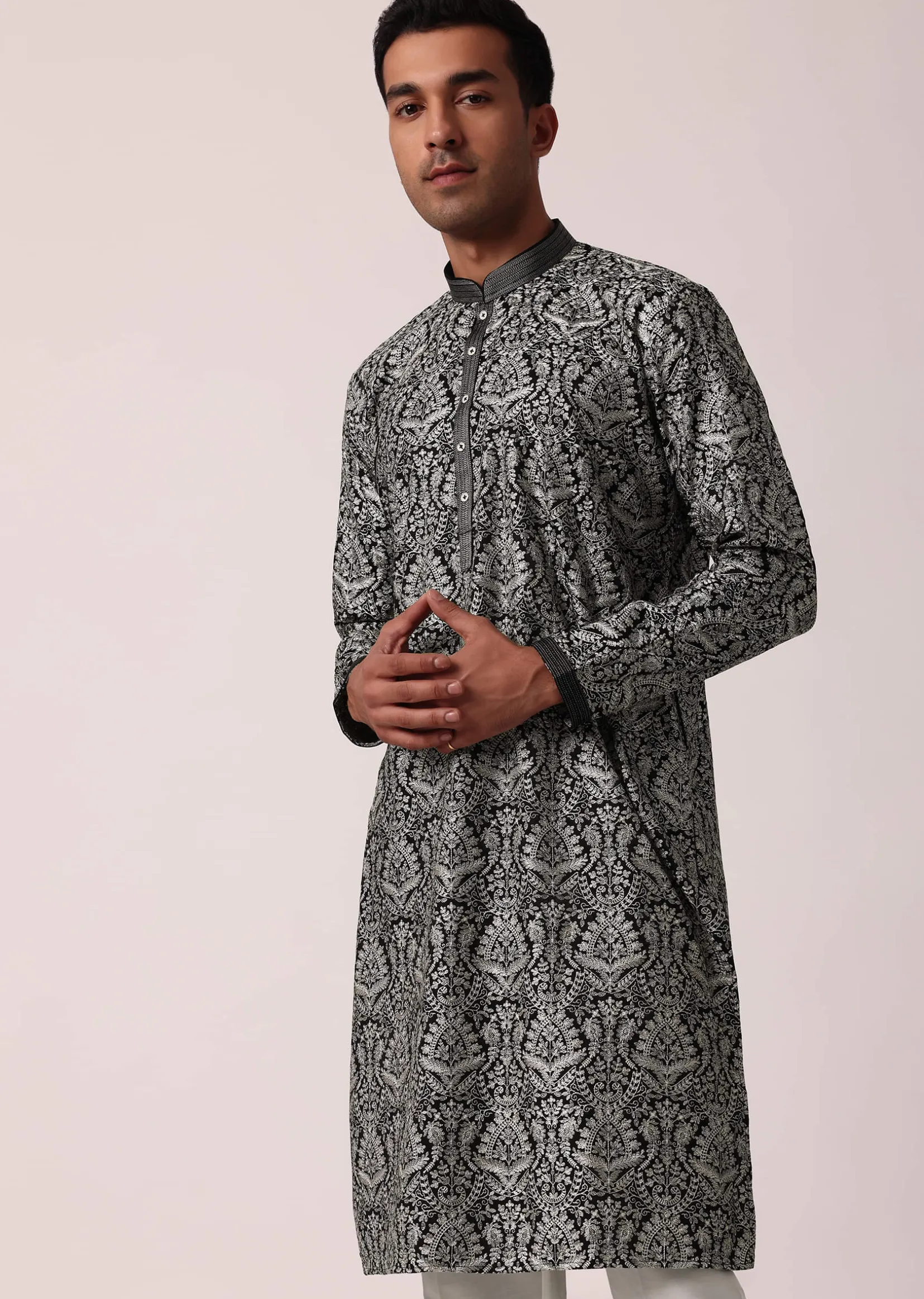 Elegant Black Silk Kurta Set For Men