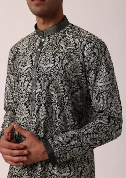 Elegant Black Silk Kurta Set For Men