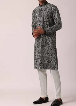 Elegant Black Silk Kurta Set For Men