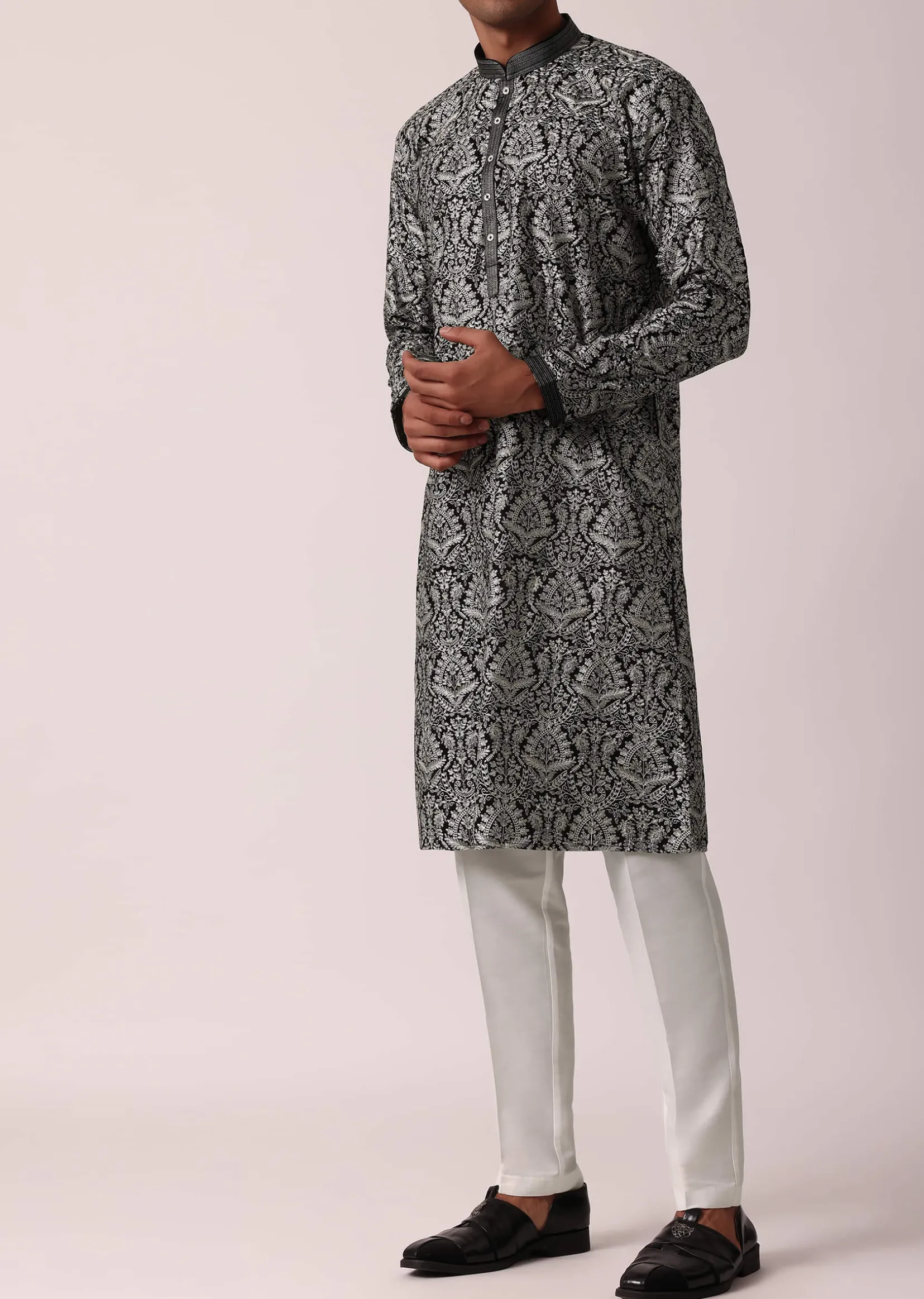 Elegant Black Silk Kurta Set For Men