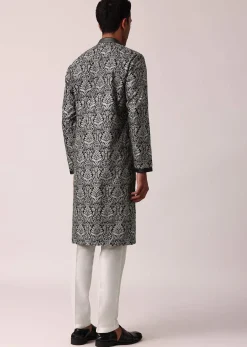 Elegant Black Silk Kurta Set For Men