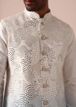 Elegant Blue Ombre Silk Jacket Kurta Set For Men