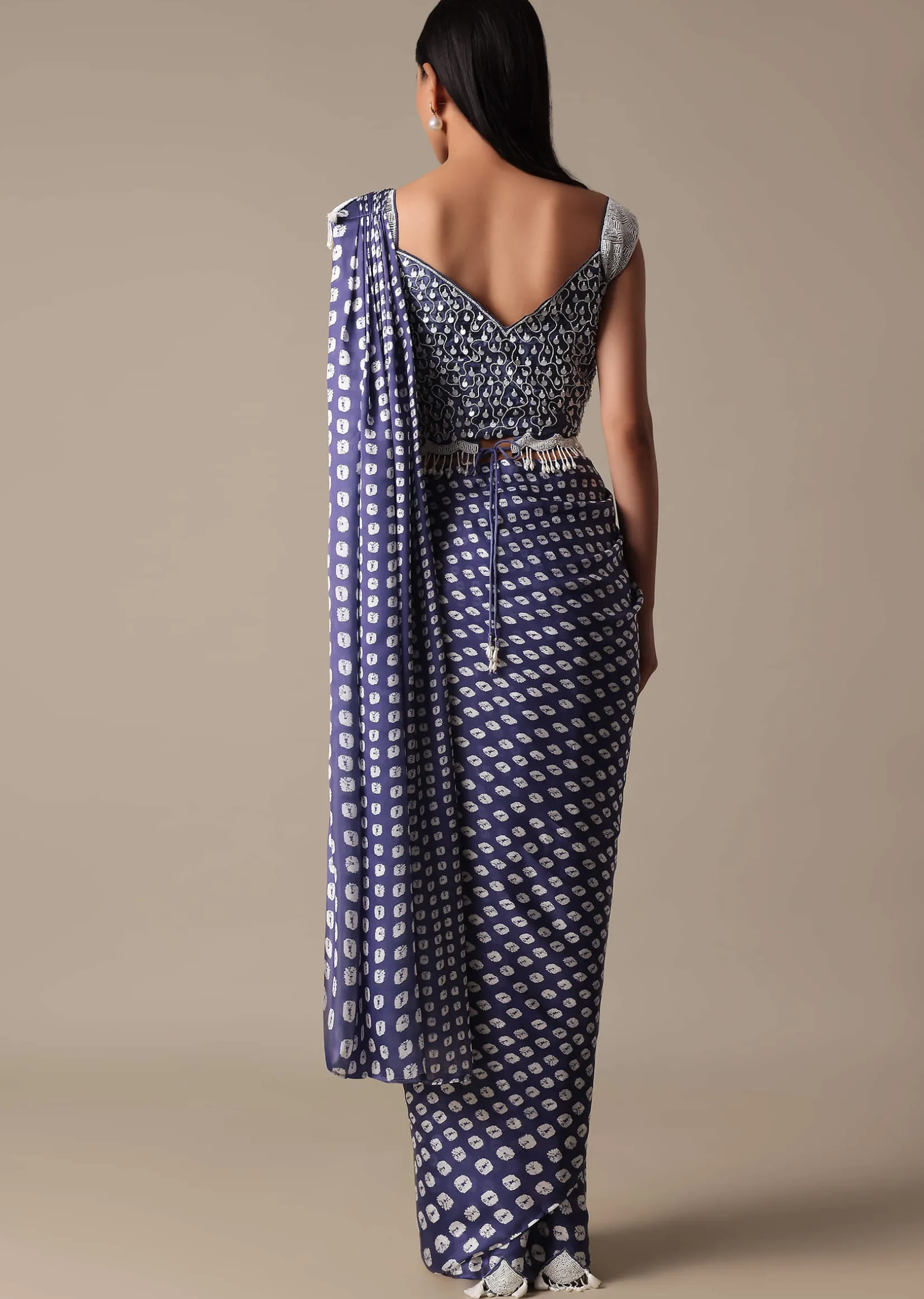 Elegant Blue Readymade Saree With Stitched Blouse