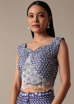 Elegant Blue Readymade Saree With Stitched Blouse