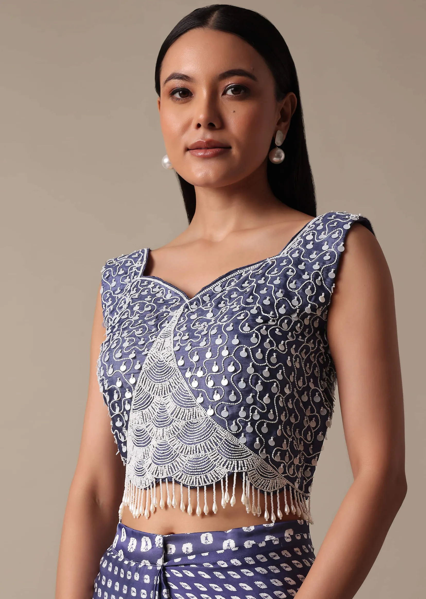 Elegant Blue Readymade Saree With Stitched Blouse