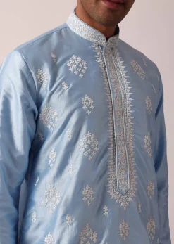 Elegant Blue Silk Kurta Set For Men