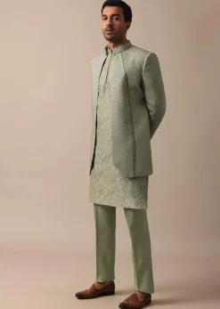 Elegant Green Indowestern Set Featuring Striking Self Work