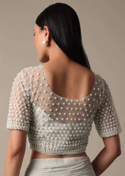 Elegant Grey Readymade Saree With Stitched Blouse