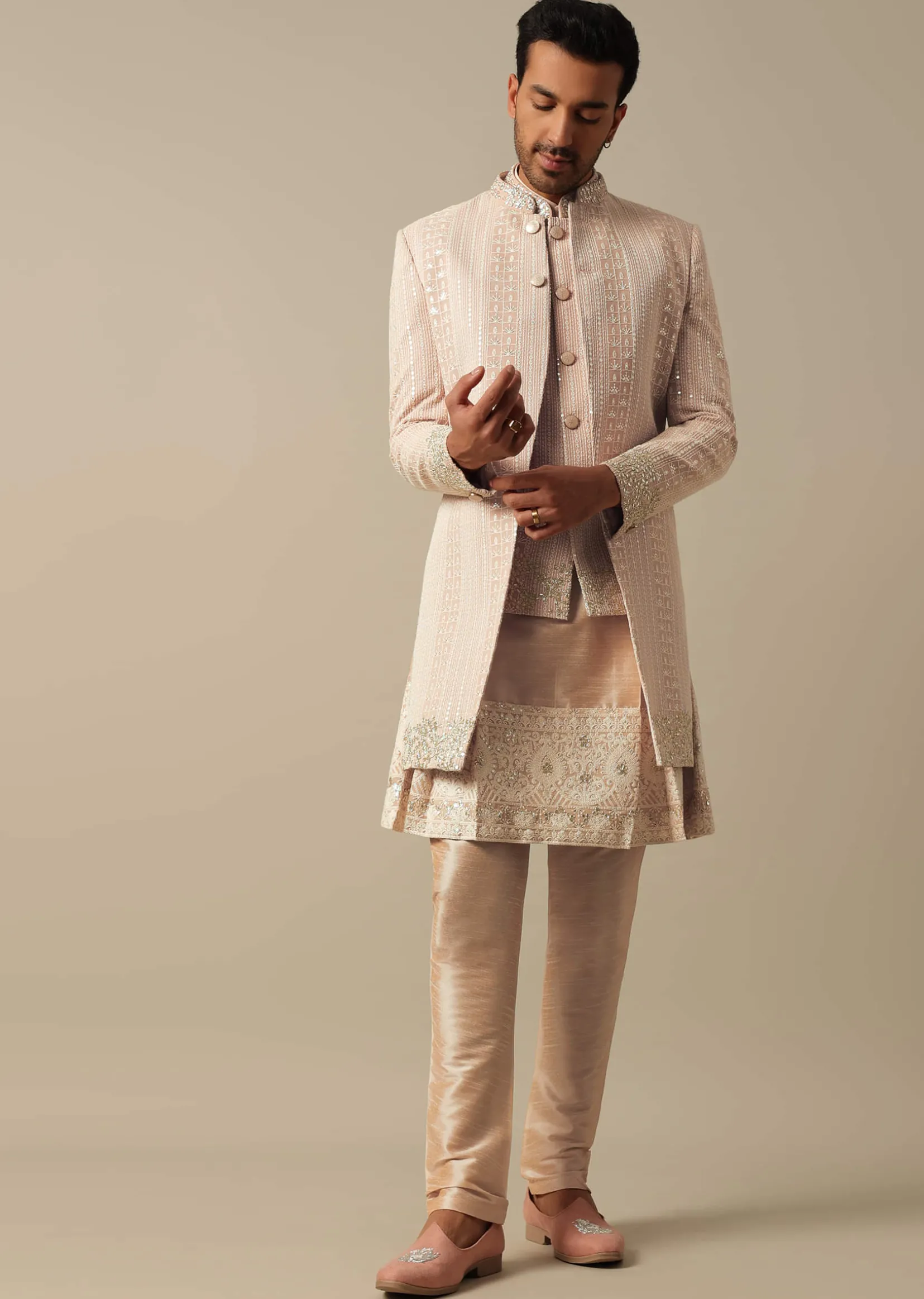 Elegant Peach Indowestern Sherwani Set