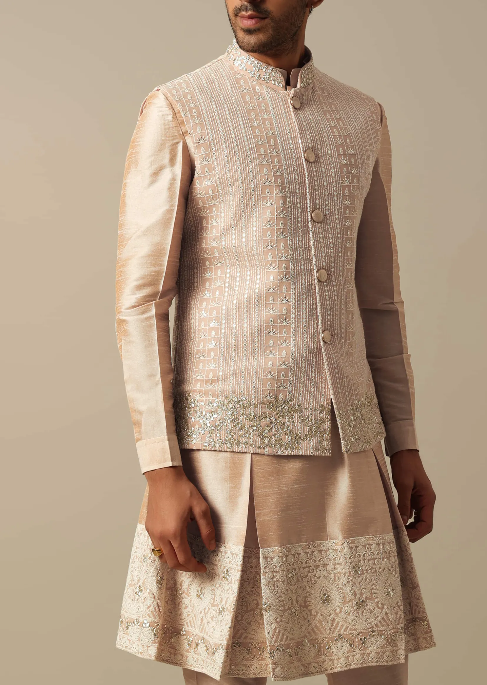 Elegant Peach Indowestern Sherwani Set