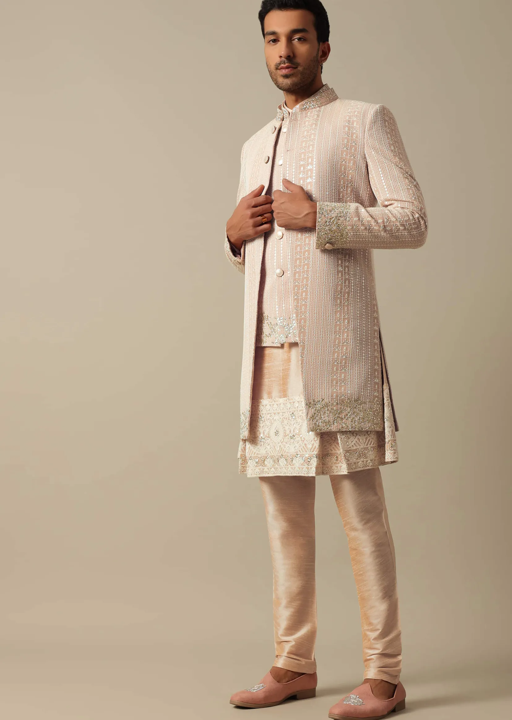 Elegant Peach Indowestern Sherwani Set