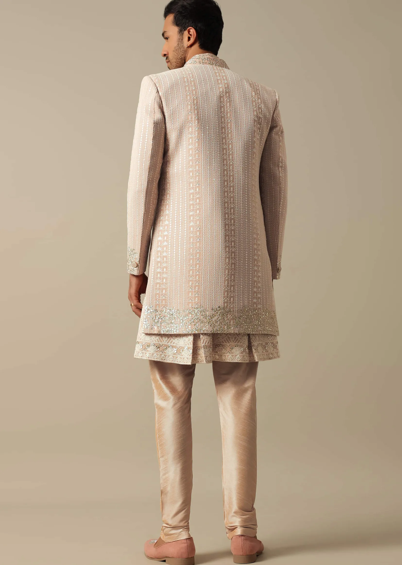 Elegant Peach Indowestern Sherwani Set