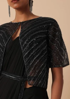 Elegant Pre Stitched Black Georgette Saree Set