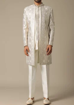 Elegant White Silk Indowestern Set