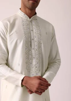 Elegant White Silk Kurta Set With Hand Embroidery