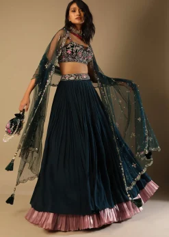 Emerald Green Lehenga With Hand Embroidered Choli Using Multi Colored Floral Motifs