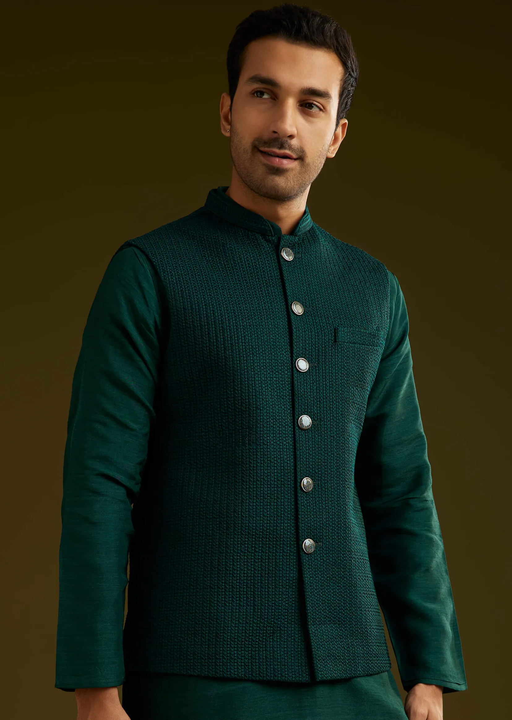 Emerald Green Rayon Kurta Jacket Set