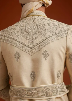 Faun Sherwani Set With Zardosi And Butti Work
