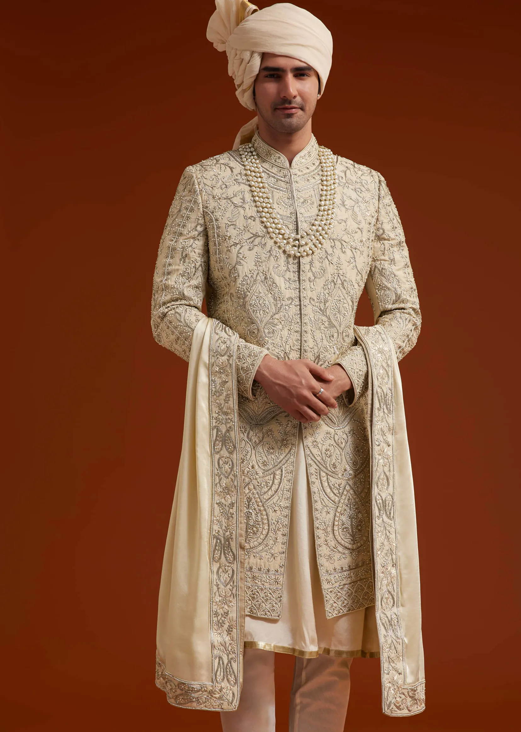 Faun Sherwani Set With Zardosi And Butti Work