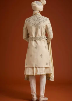 Faun Sherwani Set With Zardosi And Butti Work