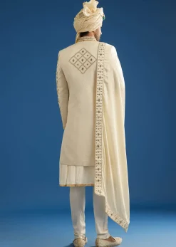 Faun Silk Groom Sherwani Set With Gota And Zardosi Work