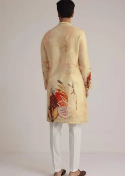 Fawn Linen Kurta Set With Butterfly Inspired Abstract Print