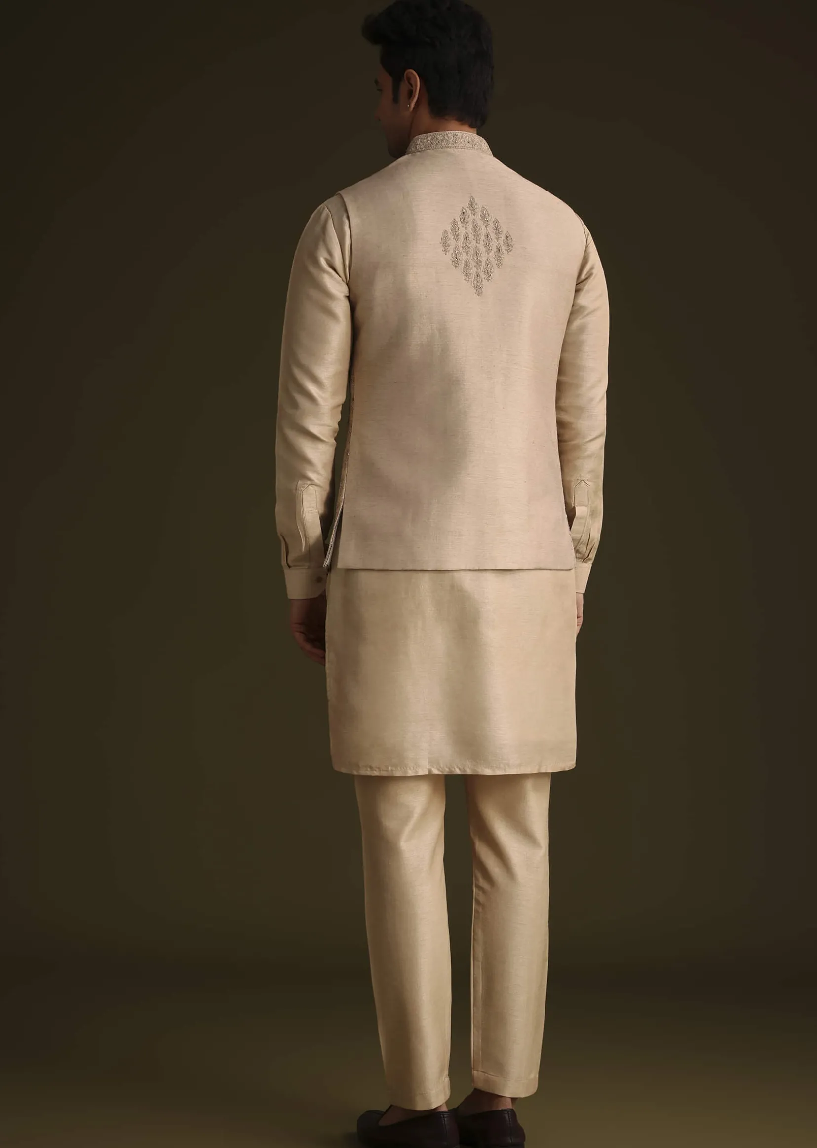 Fawn Silk Jacket Set With Dori Work