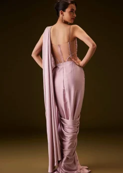 Flamingo Pink Pre Draped Indo Western Saree