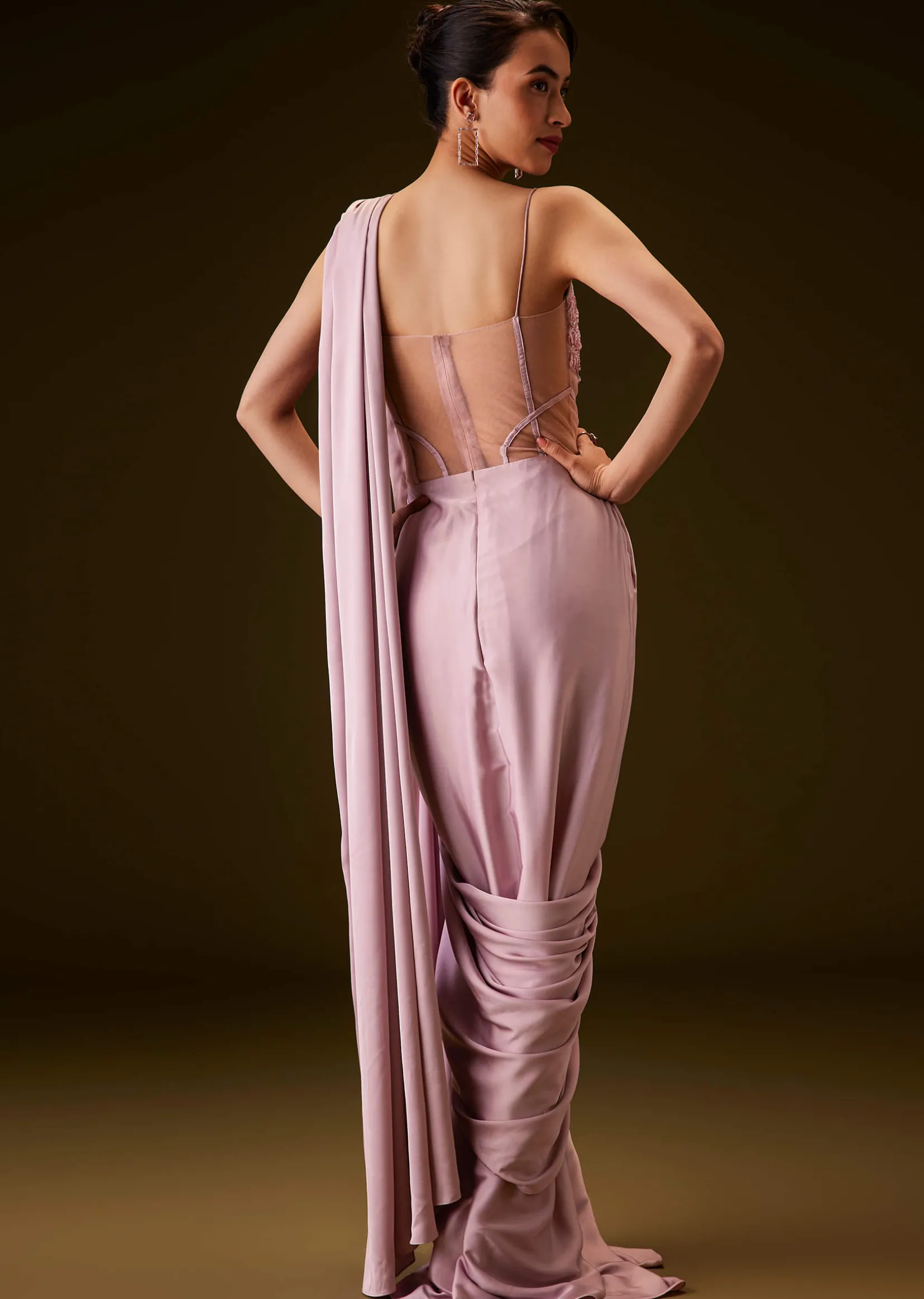 Flamingo Pink Pre Draped Indo Western Saree