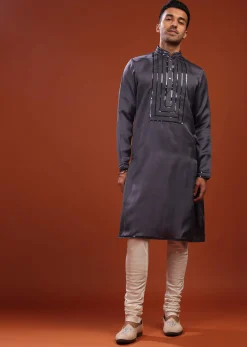 Fog Grey Festive Kurta In Mini Silk With A Cocktail Look