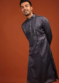 Fog Grey Festive Kurta In Mini Silk With A Cocktail Look
