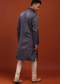 Fog Grey Festive Kurta In Mini Silk With A Cocktail Look