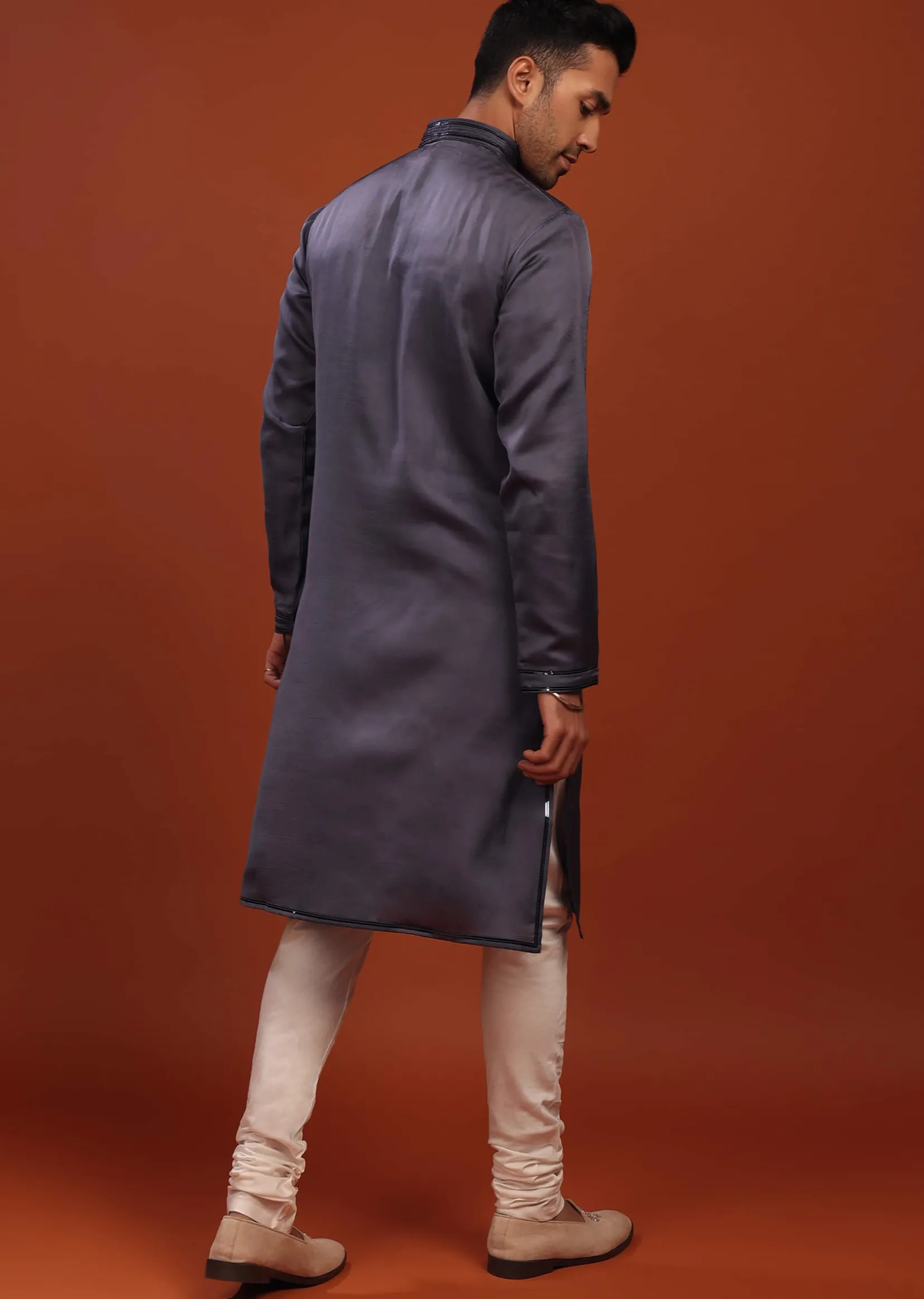 Fog Grey Festive Kurta In Mini Silk With A Cocktail Look