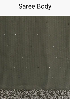 Forest Green Jacquard Saree In Cutdana Embroidery With Unstitched Blouse