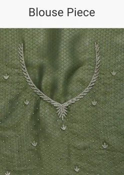 Forest Green Jacquard Saree In Cutdana Embroidery With Unstitched Blouse