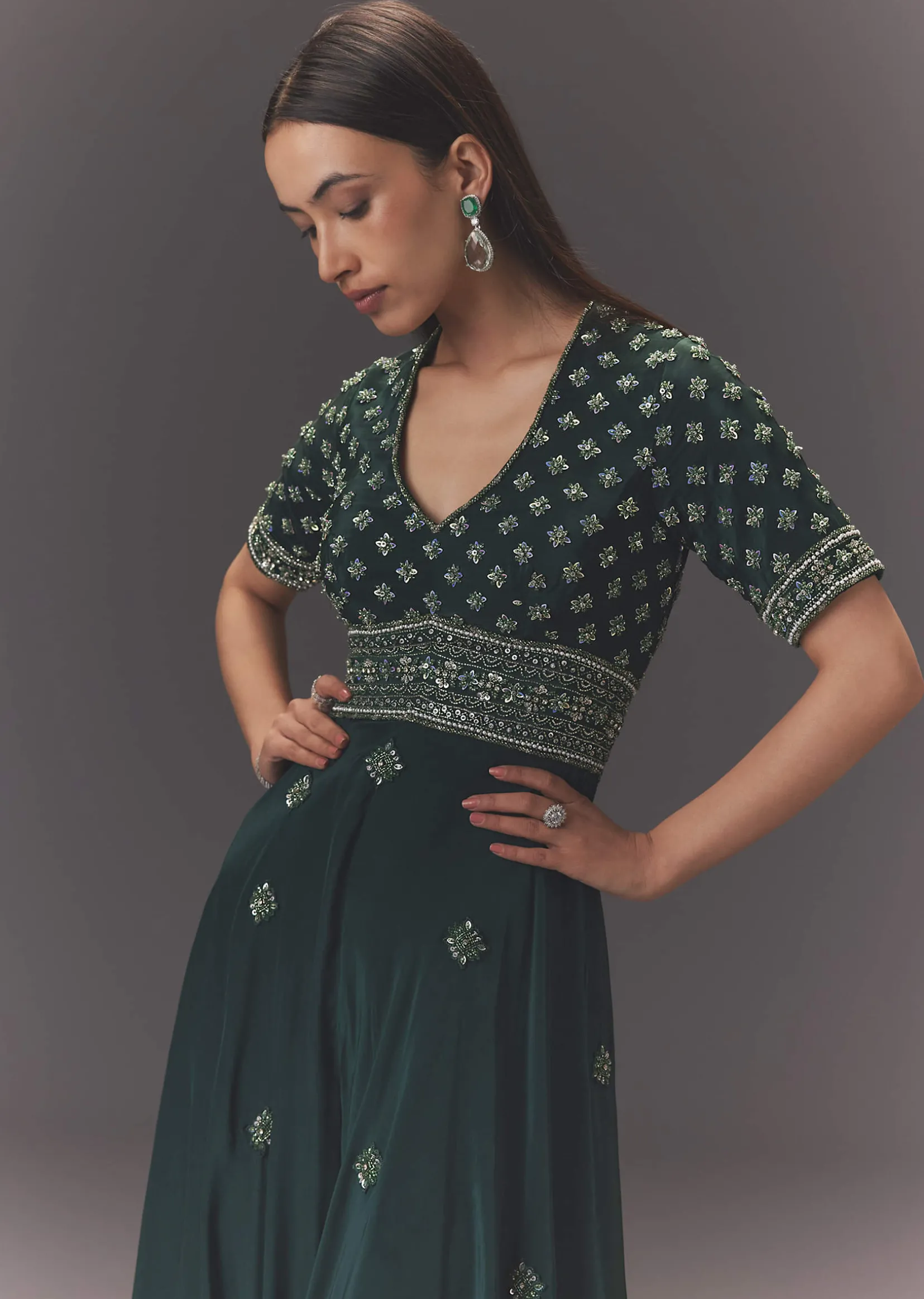 Forest Greenhand Embroidered Double Layer Jumpsuit