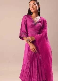 Fuchsia Pink Hand Embroidered Kurta Palazzo Set