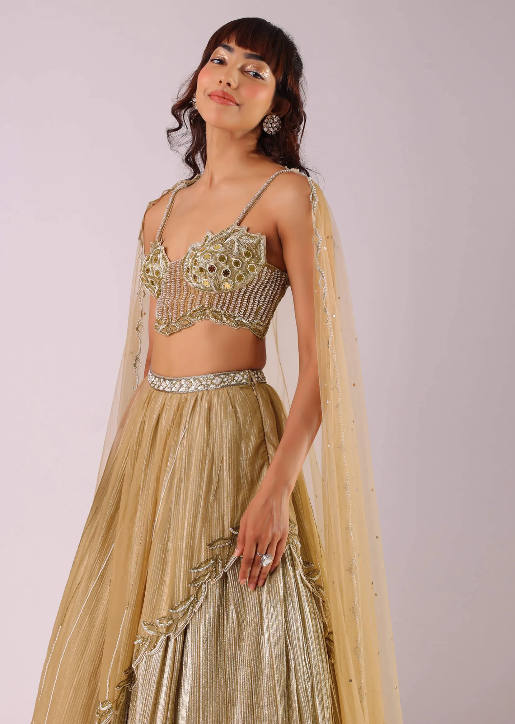Glam Gold Embroidered Lehenga Set In Foil Knit Fabric