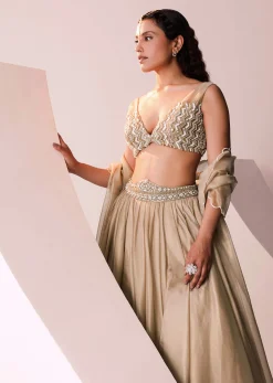 Glam Gold Embroidered Lehenga Set In Jute Organza