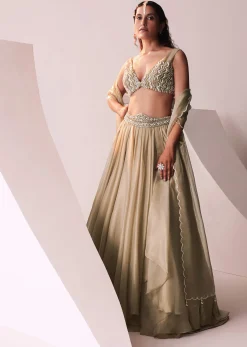 Glam Gold Embroidered Lehenga Set In Jute Organza