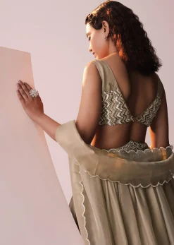 Glam Gold Embroidered Lehenga Set In Jute Organza