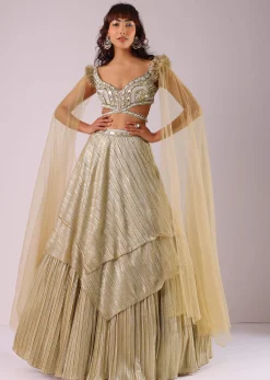 Glam Gold Lehenga Set In Foil Knit Fabric With Embroidered Blouse