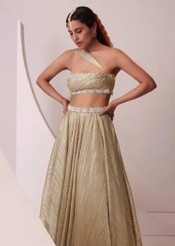 Glam Gold Lehenga Set In In Knit Strechable Fabric