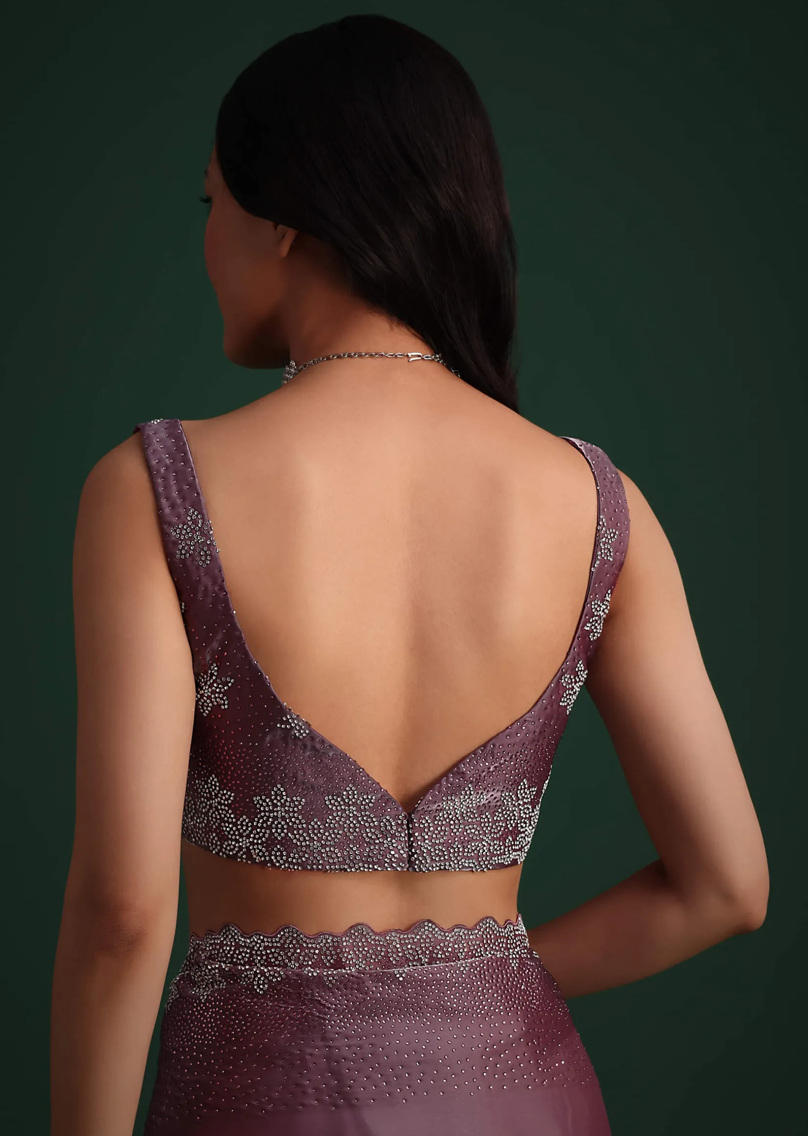 Glass Tissue Saree With Stone And Diamond Embroidery