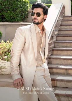 Gold Beige Brocade Tuxedo Suit