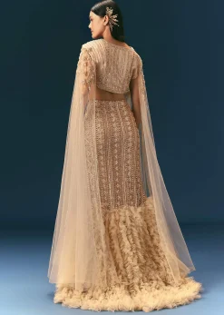 Gold Beige Mermaid Lehenga Set With Frills